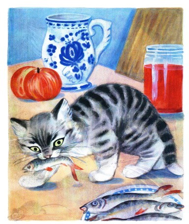 Котёнок поймал рыбку